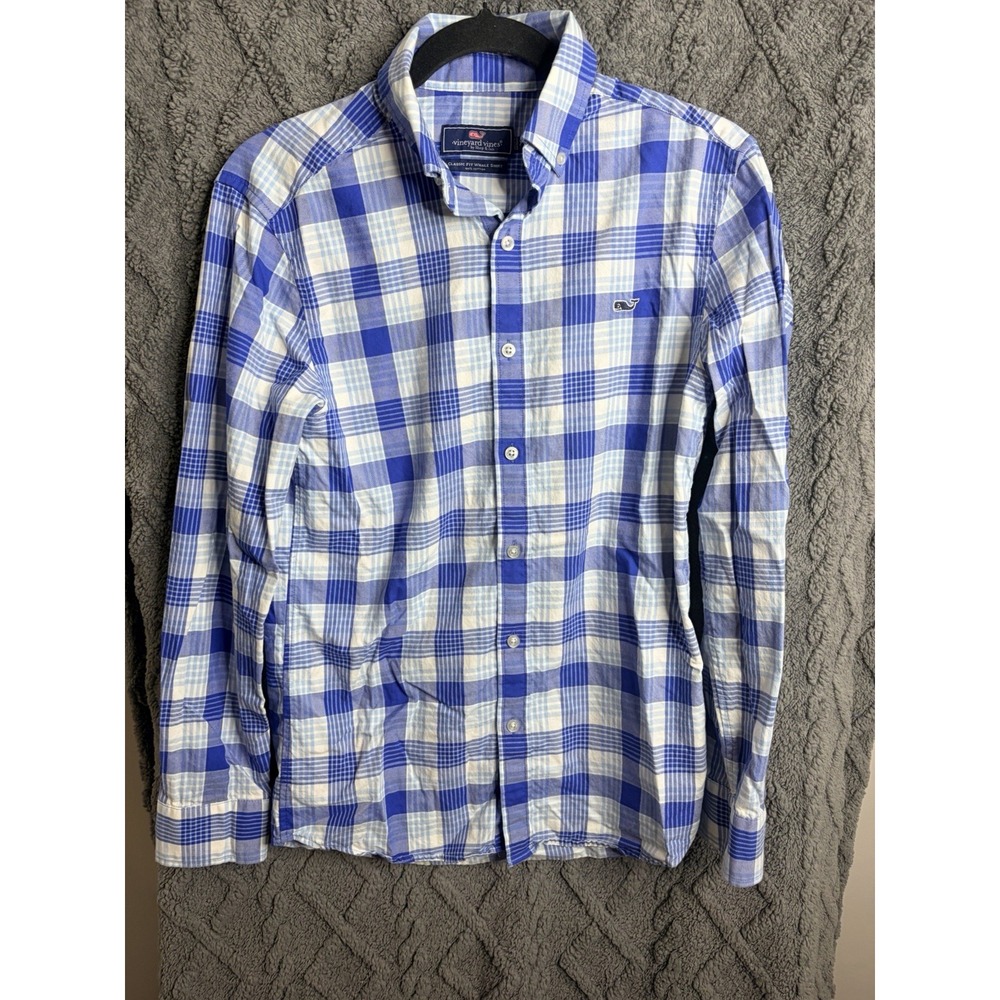 Vineyard Vines Shirt Youth XS Blue Plaid Slim Fit Whale Button Down Cotton